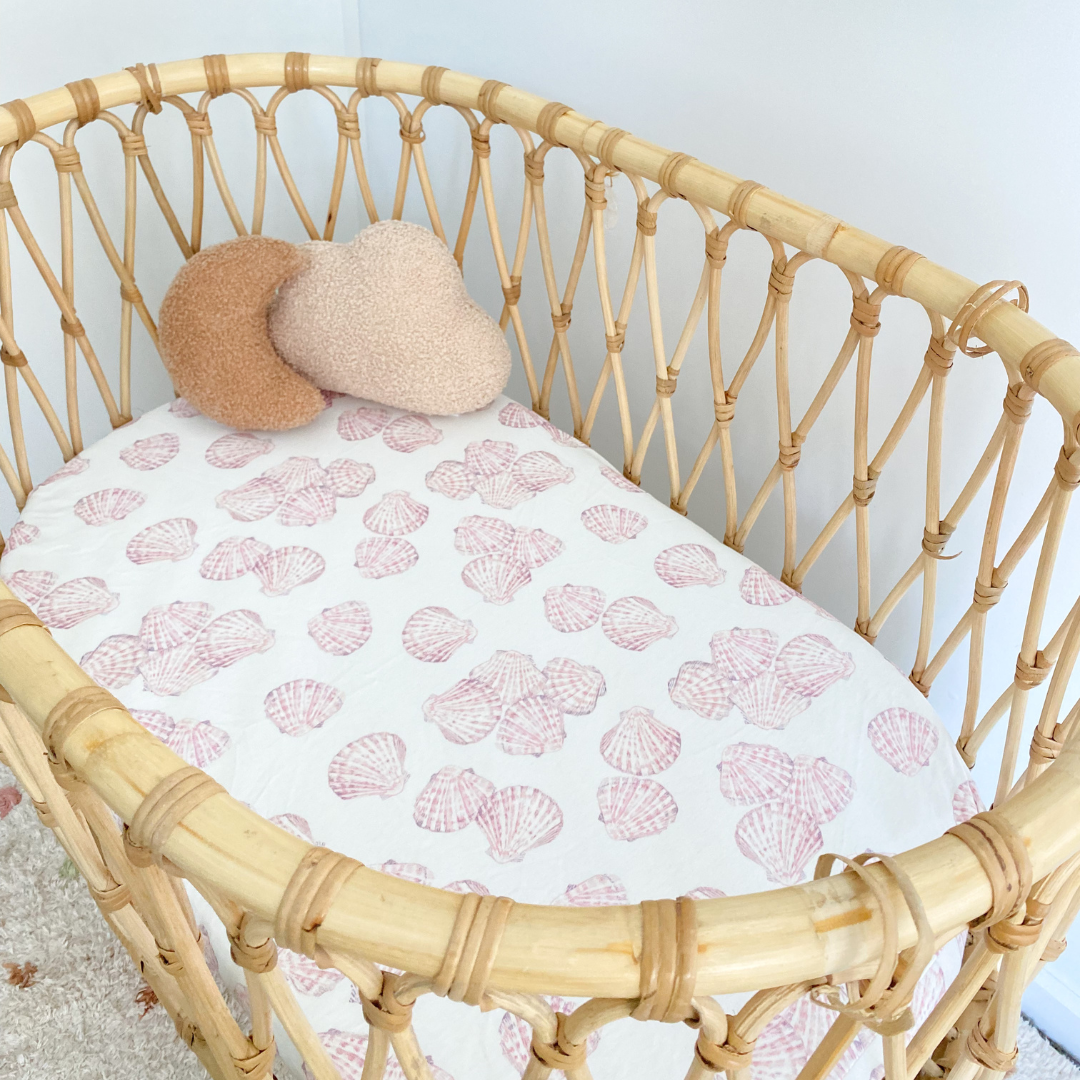 Fitted Jersey Cotton Bassinet Sheet/Change Table Cover - Sea Shell