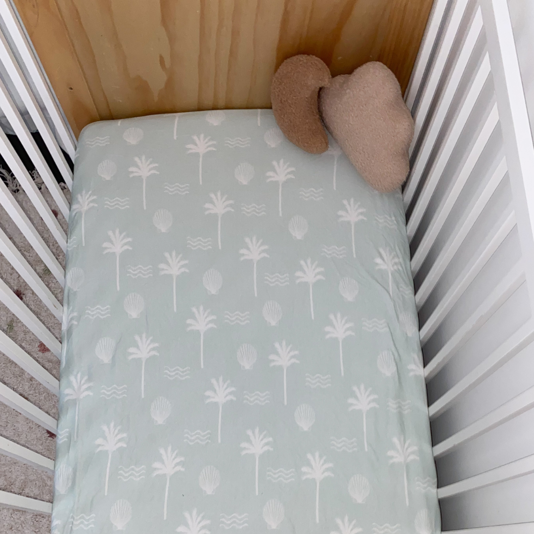 Jersey Cotton Cot Sheet - Sage Palm