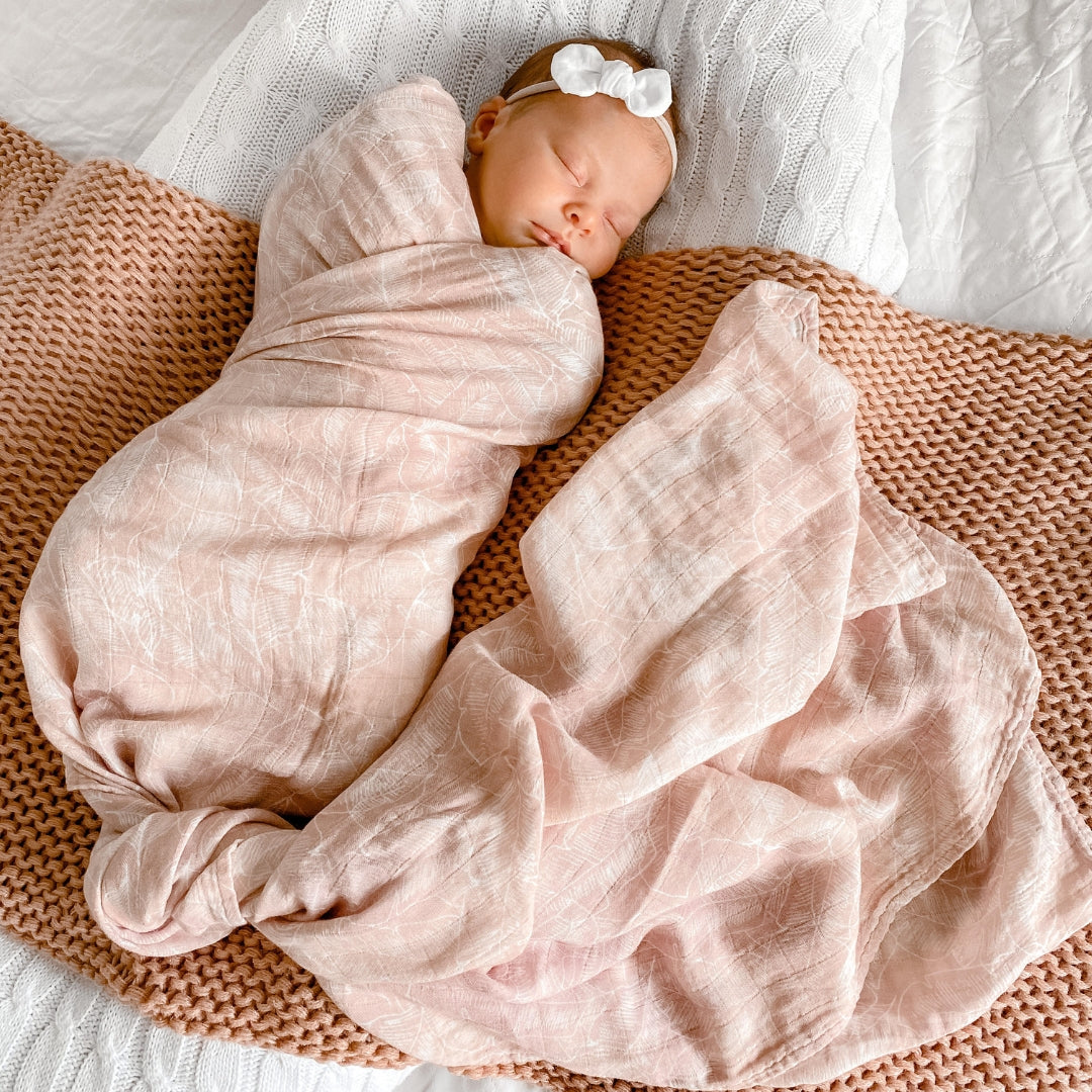 Organic Bamboo Cotton Swaddle - Pink Palm