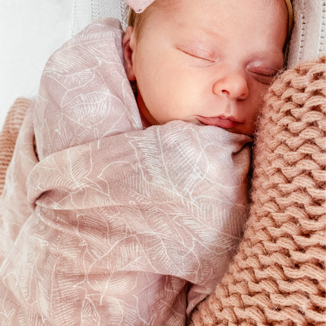 Organic Bamboo Cotton Swaddle - Pink Palm