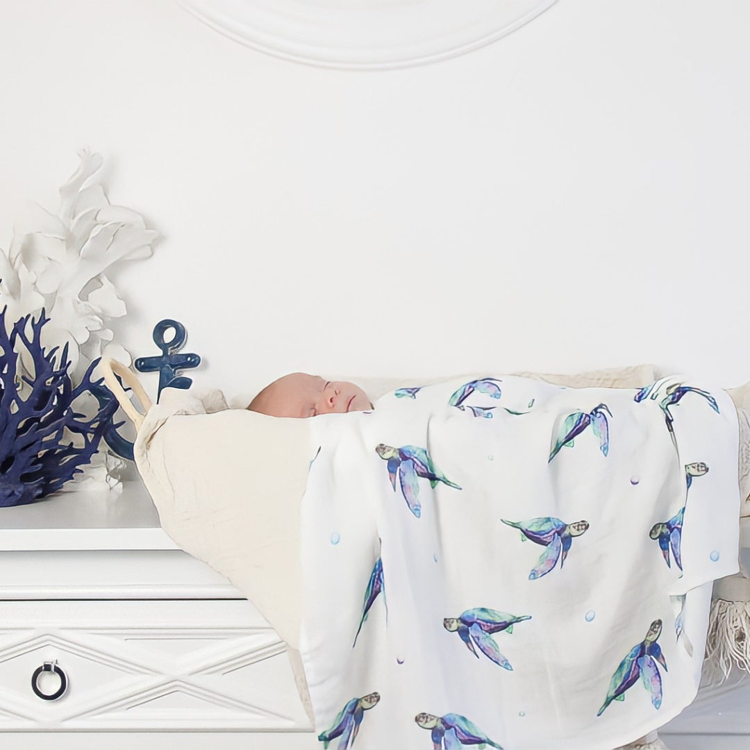 Organic Bamboo Cotton Swaddle - Sea Turtles