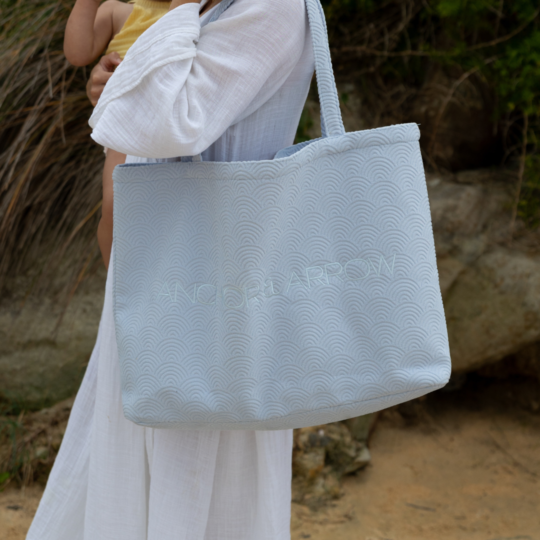 NEW Terry Towel Beach Bag & Clutch - Sky Blue