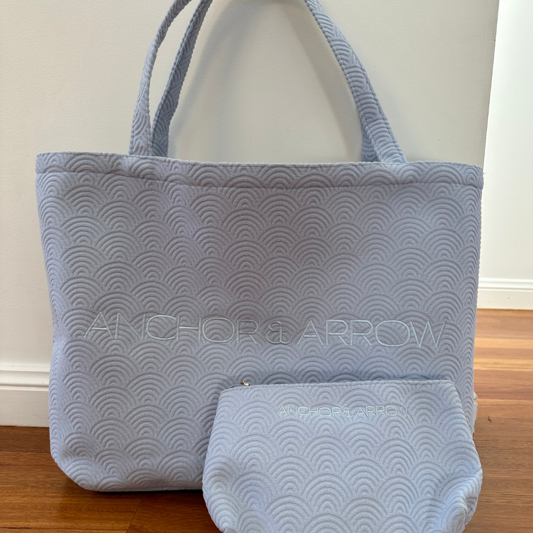 NEW Terry Towel Beach Bag & Clutch - Sky Blue