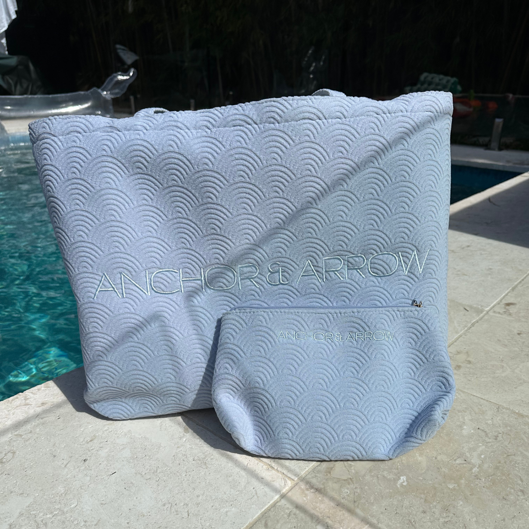 NEW Terry Towel Beach Bag & Clutch - Sky Blue