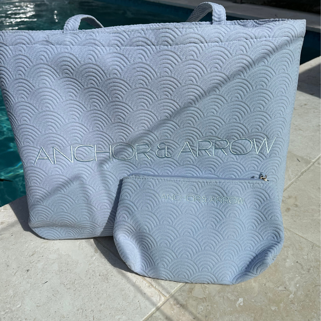NEW Terry Towel Beach Bag & Clutch - Sky Blue
