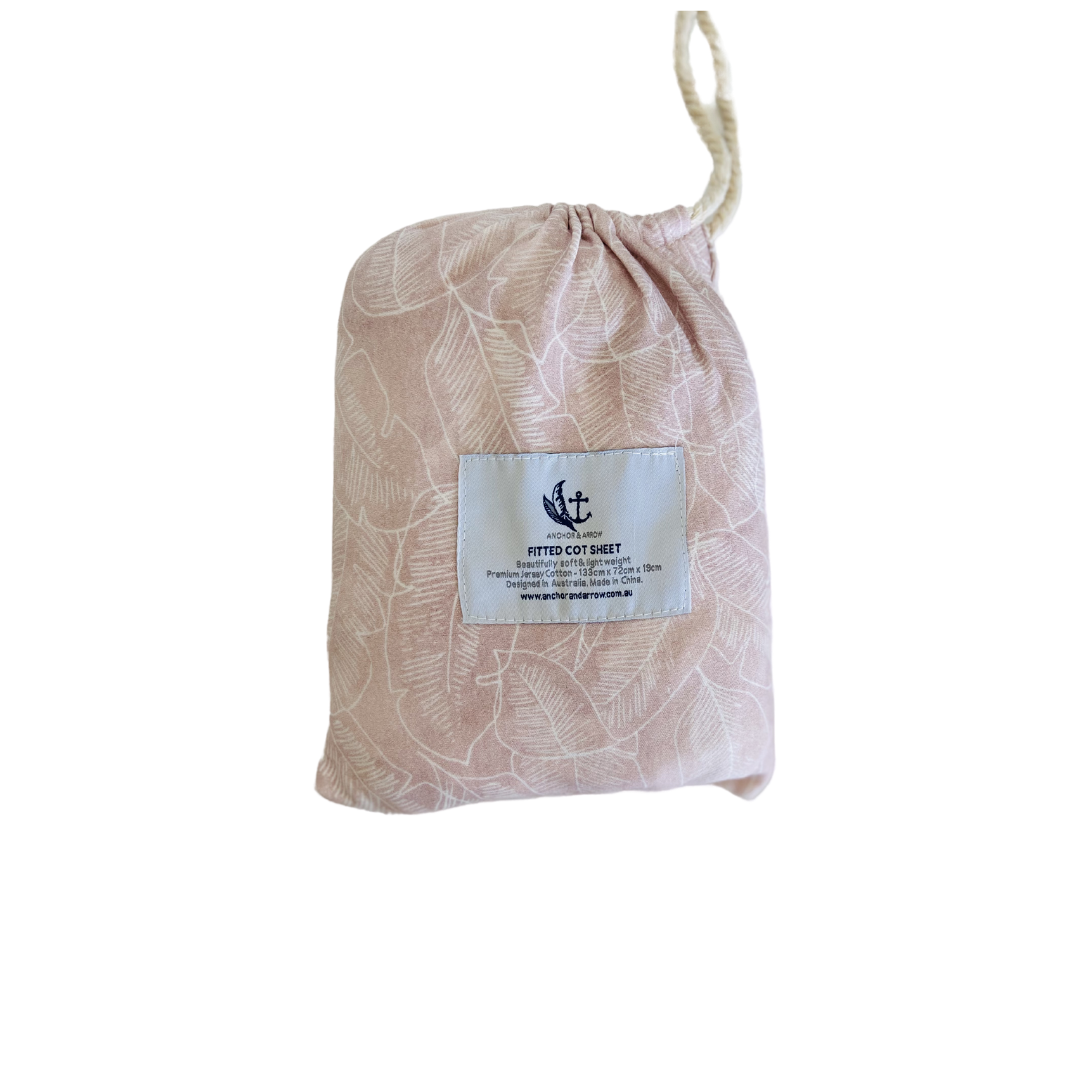 Jersey Cotton Cot Sheet - Pink Palm