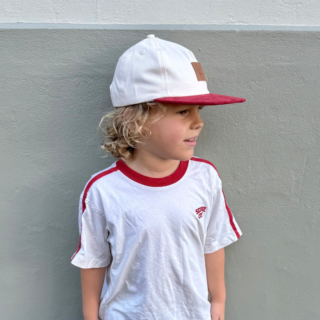 Cruiser Cap - Beige Canvas & Cherry Suede