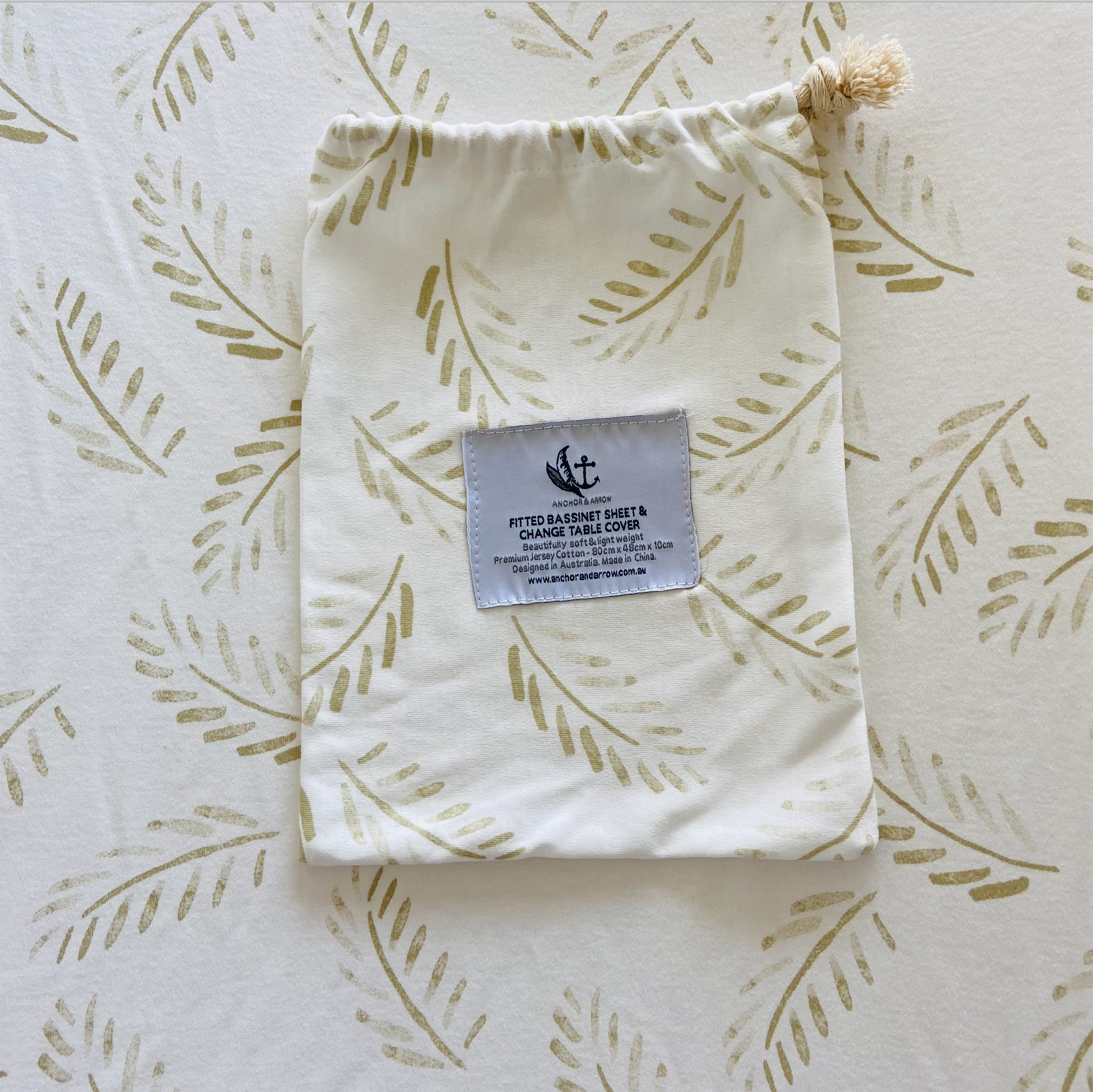 Fitted Jersey Cotton Bassinet sheet/Change Table Cover - Gold Fern