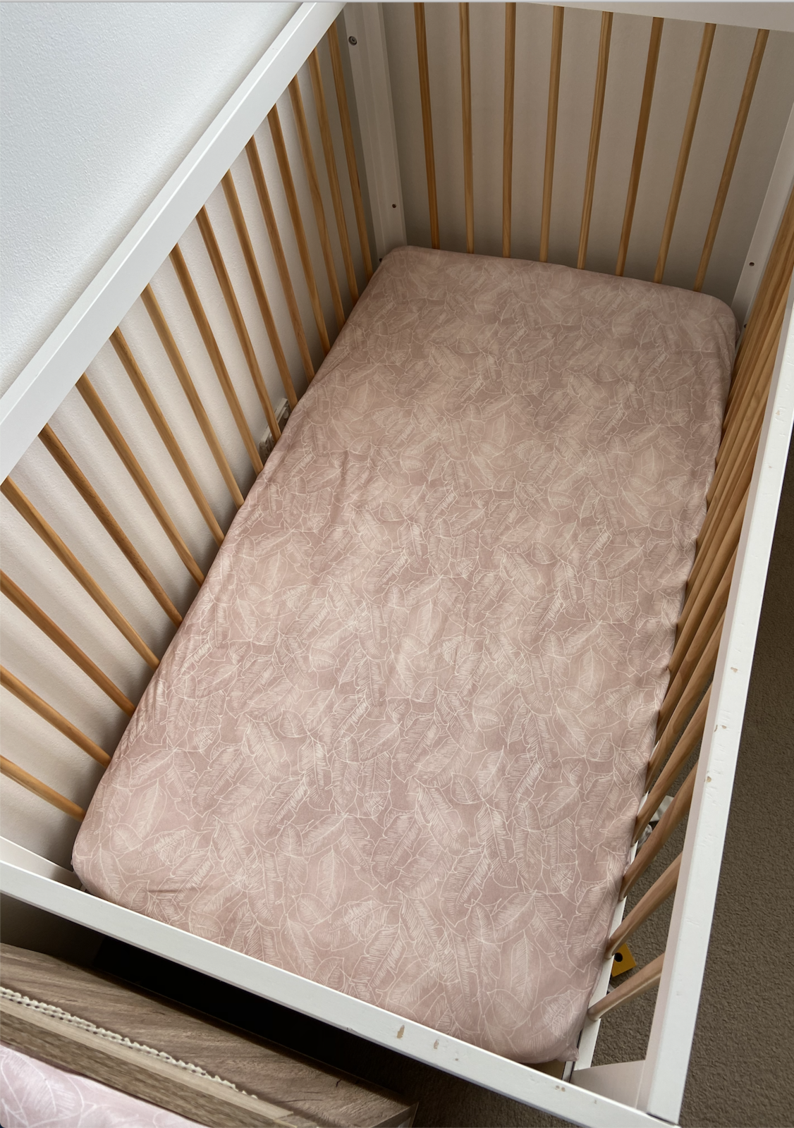 Organic Bamboo Cotton Baby Swaddle + Cot Sheet Set - Pink Palm