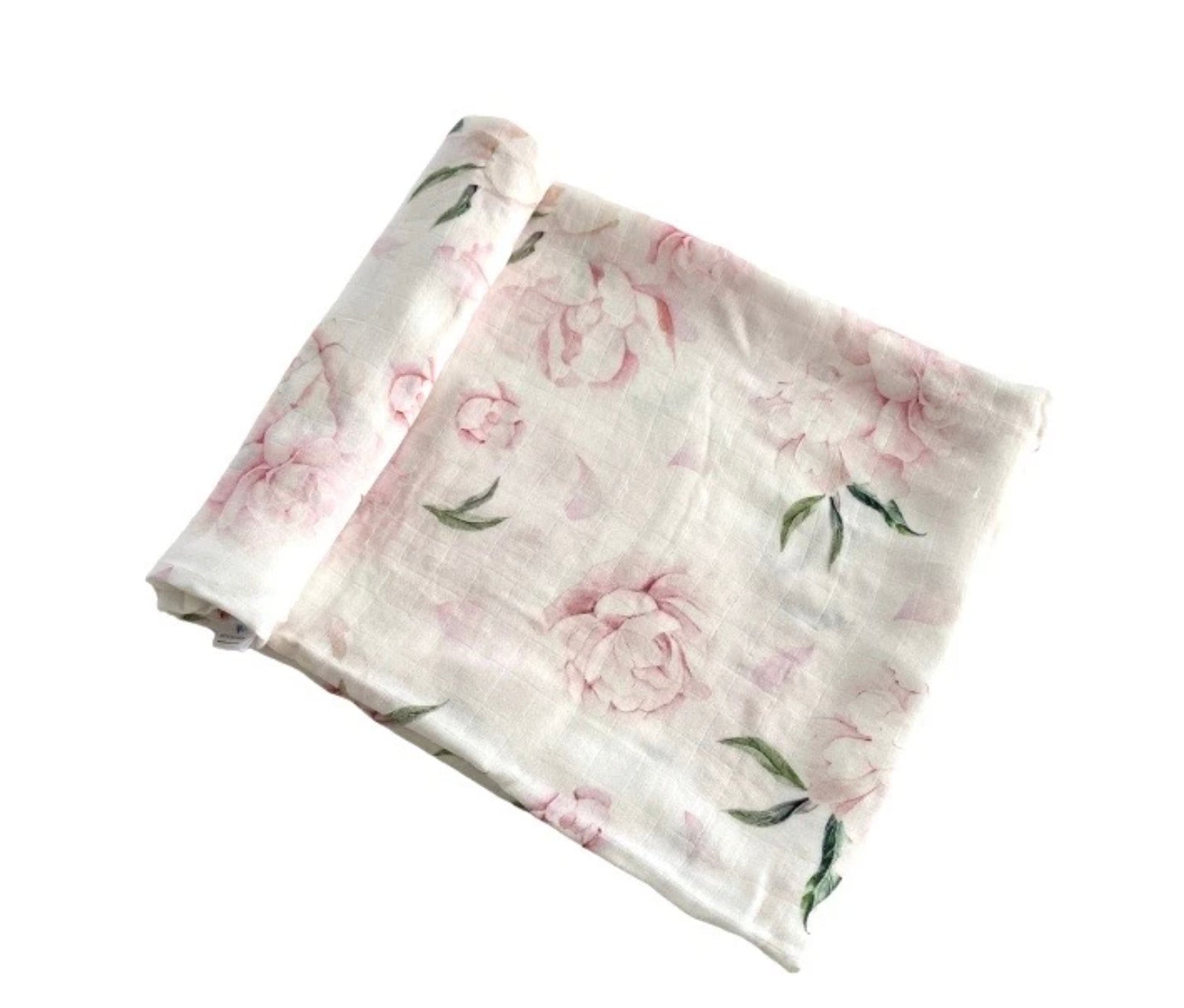 Organic Bamboo Cotton Baby Swaddle + Cot Sheet Set - "Pretty Peony"