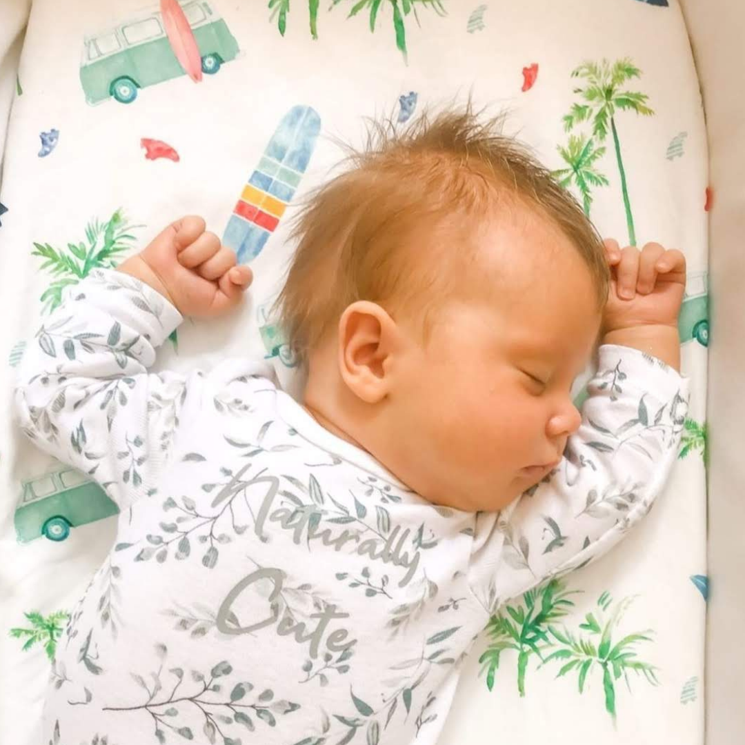 Fitted Jersey Cotton Bassinet Sheet/Change Table Cover - "Chasing Waves"