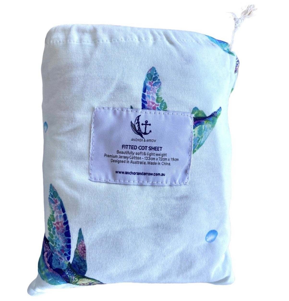 Organic Bamboo Cotton Baby Swaddle + Cot + Bassinet Sheet Set - Sea Turtle