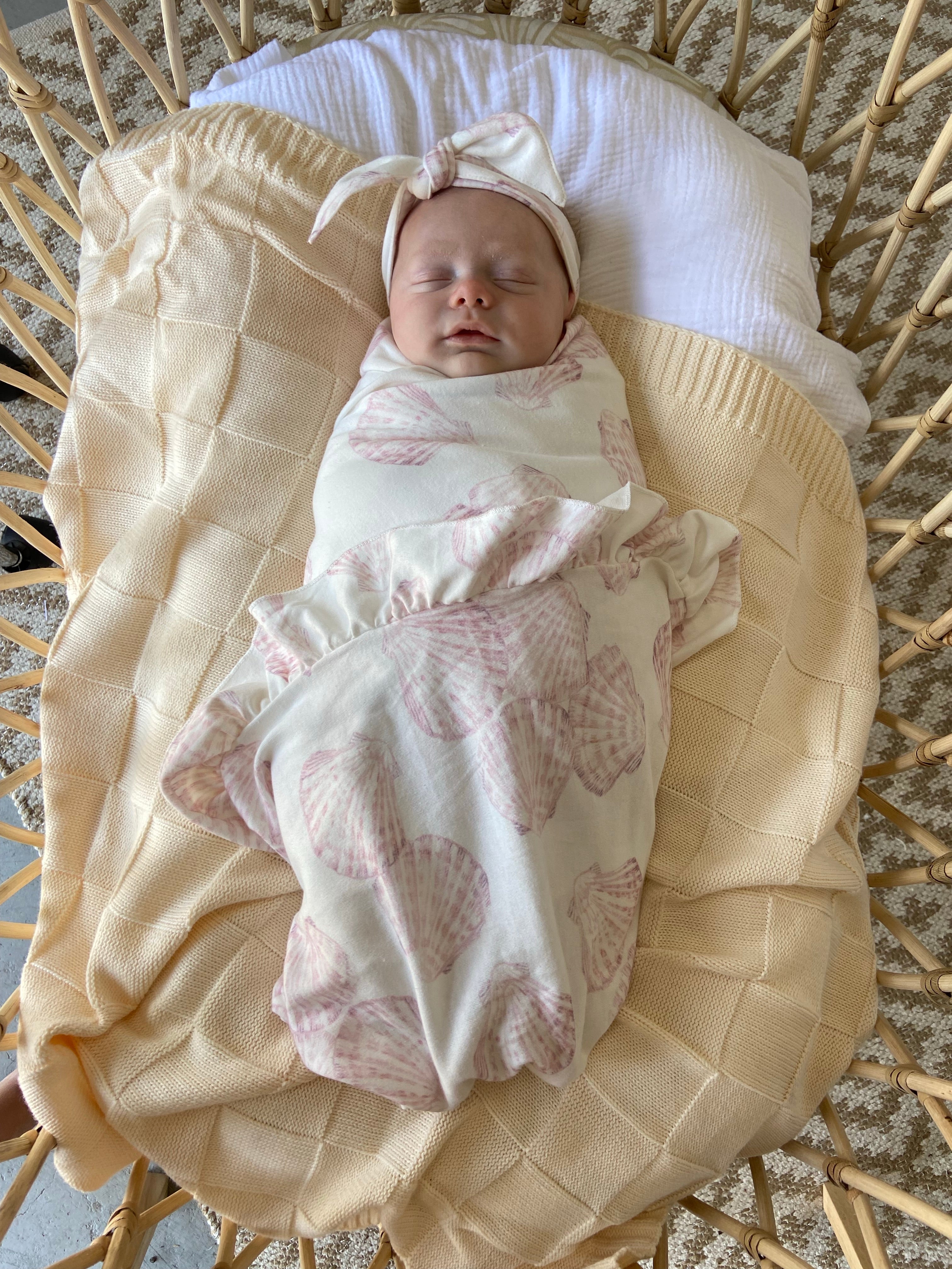 Jersey Swaddle & Top Knot - Sea Shells
