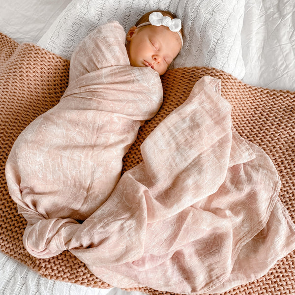Organic Bamboo Cotton Swaddle - Pink Palm