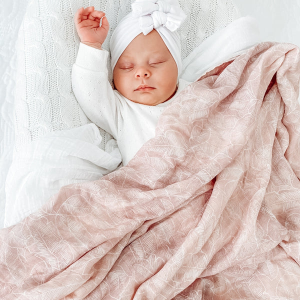 Organic Bamboo Cotton Swaddle - Pink Palm