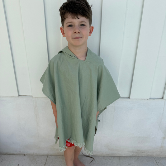 Linen Hooded Poncho Towel - Sage