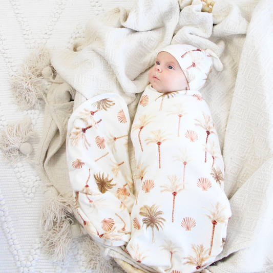 Jersey Swaddle & Beanie | Summer Palm