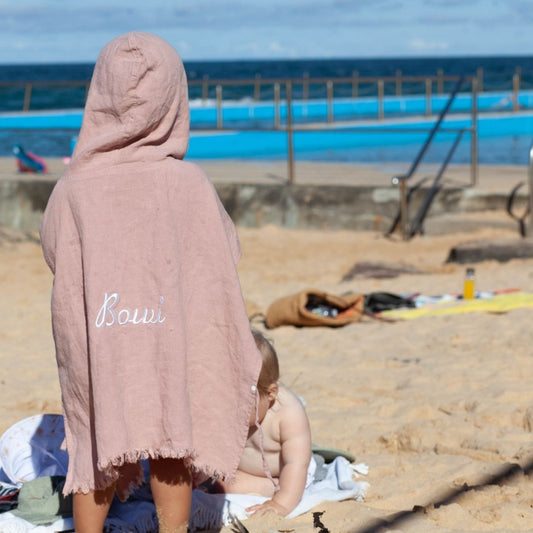 Linen Hooded Poncho Towel - Blush