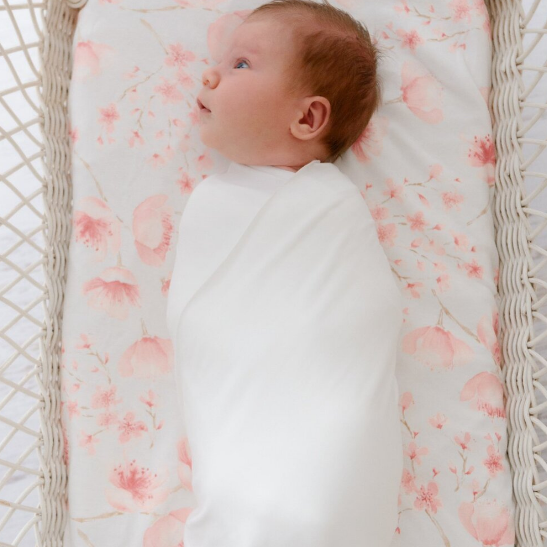 Fitted Jersey Cotton Bassinet sheet/Change Table Cover - Cherry Blossom