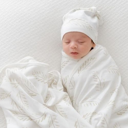Jersey Cotton Swaddle + Beanie  -  Gold Fern