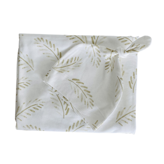 Jersey Cotton Swaddle + Beanie  -  Gold Fern