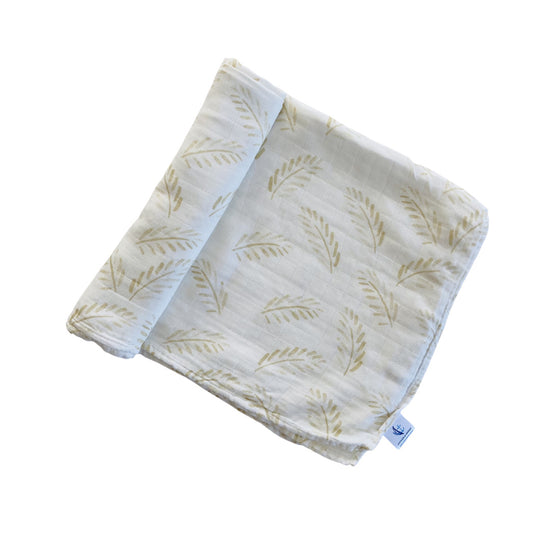 Organic Bamboo Cotton Swaddle + Cot + Bassinet Sheet Set - Gold Fern