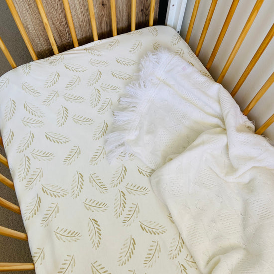 Organic Bamboo Cotton Swaddle + Cot + Bassinet Sheet Set - Gold Fern