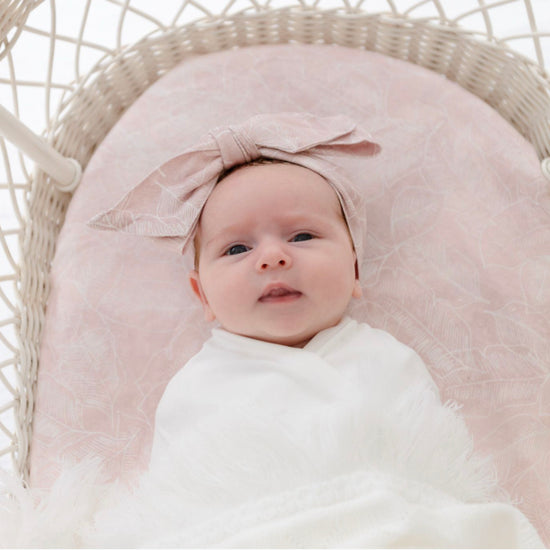 Organic Bamboo Cotton Swaddle + Cot + Bassinet Sheet - Pink Palm