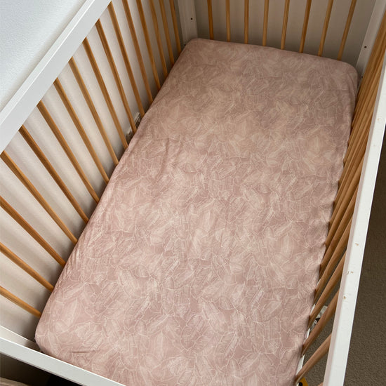 Organic Bamboo Cotton Swaddle + Cot + Bassinet Sheet - Pink Palm