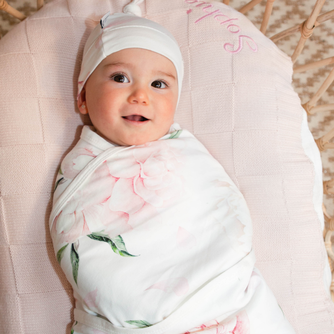Jersey Swaddle + Beanie - Pretty Peony