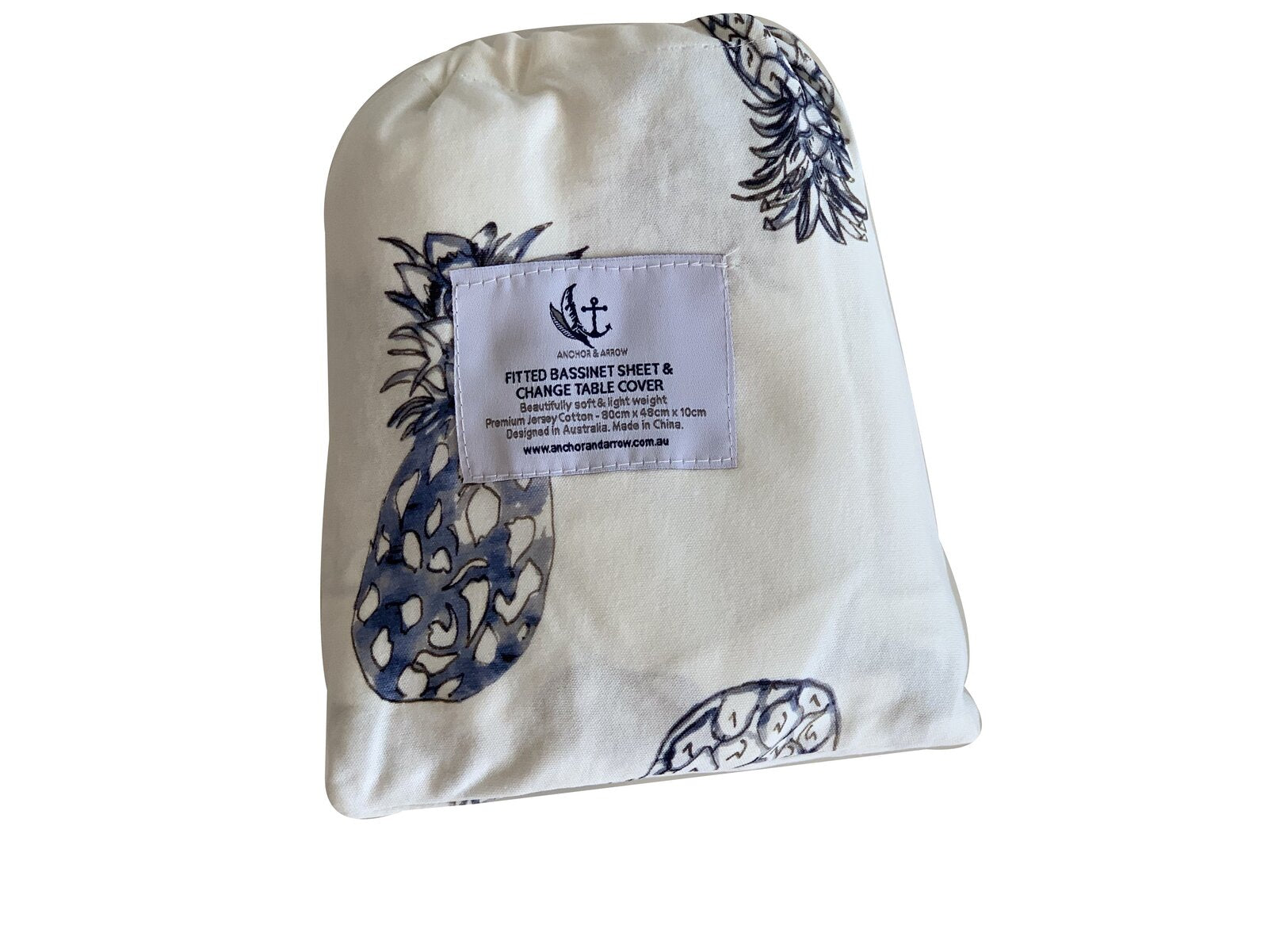 Jersey Cotton Cot Sheet - Indigo Pineapples