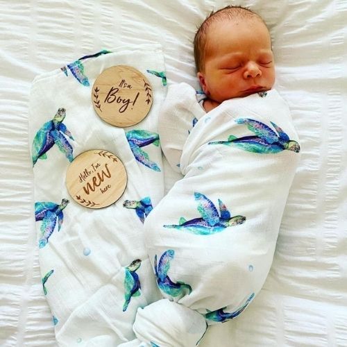 Organic Bamboo Cotton Swaddle - Sea Turtles