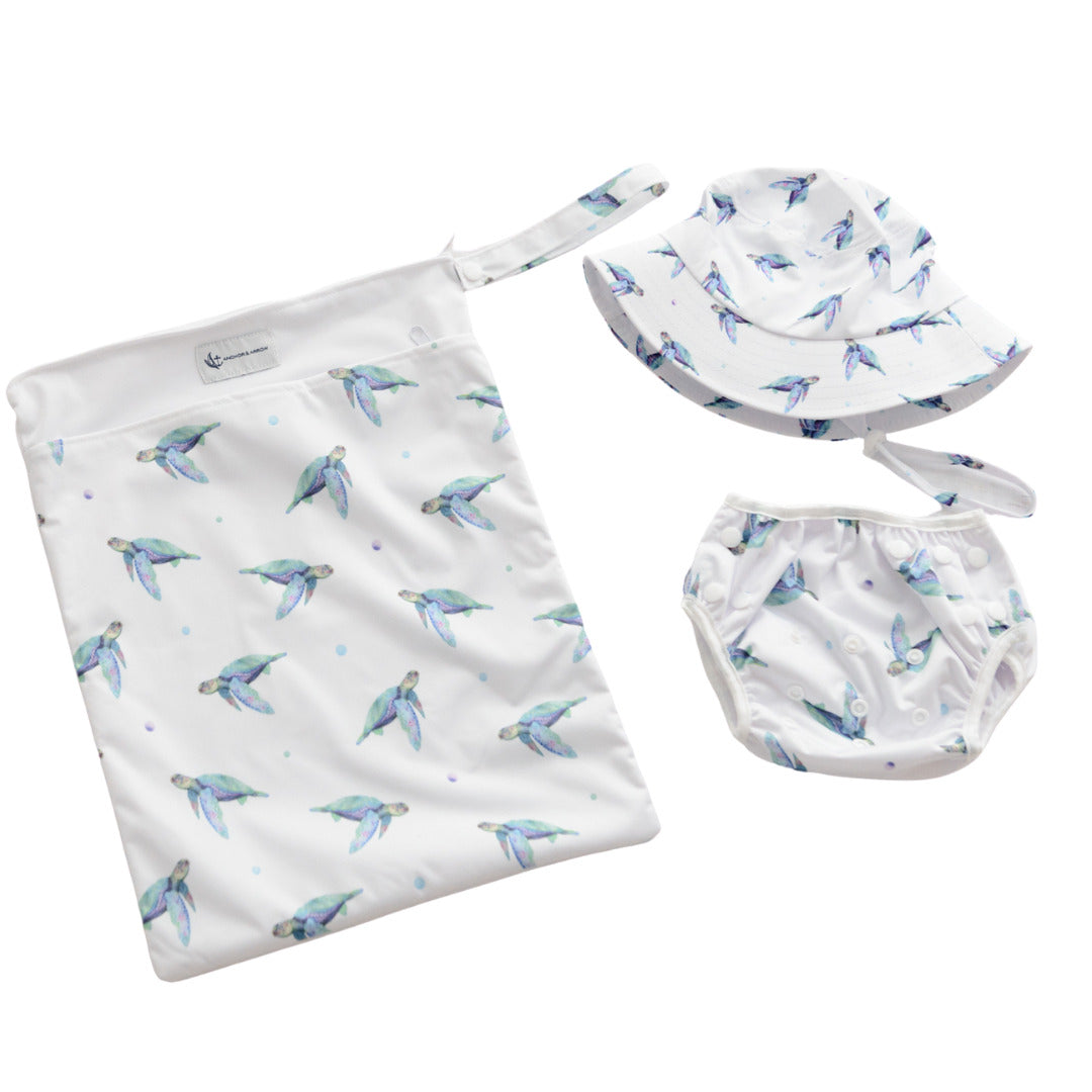 Reusable Swim Nappy & Wet Bag - "Sea Turtles"