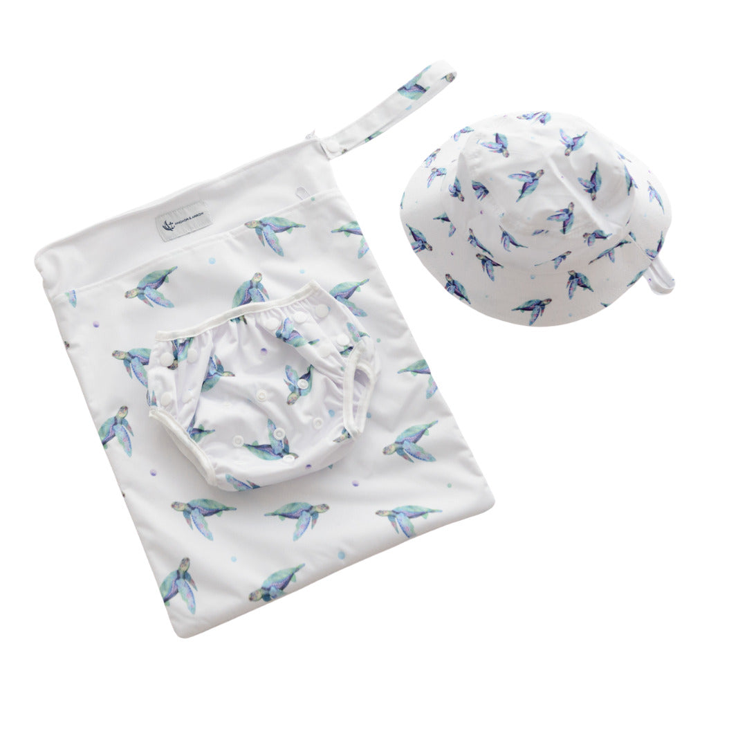Reusable Swim Nappy & Wet Bag - "Sea Turtles"